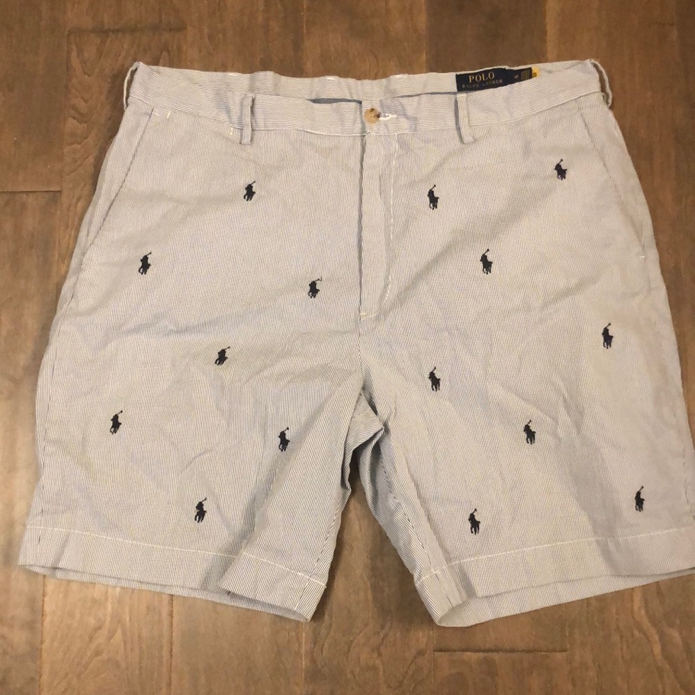 Polo Ralph Lauren men’s shorts blue stripe emb.  navy logo size 40 100% cotton